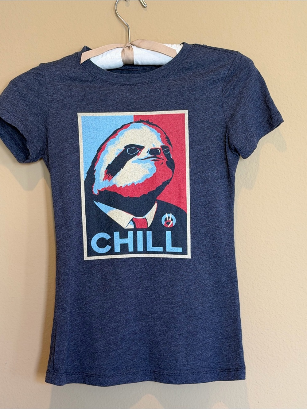 Threadless Navy Blue Tee with Multicolor Sloth 'CHILL' Graphic